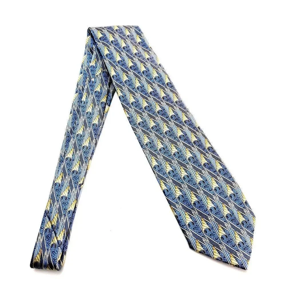 Ermenegildo Zegna Silk Tie‎ Woven Yellow Blue